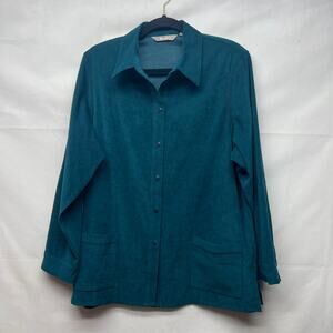 Tan Jay Vintage Faux Suede Women's Shacket Shirt Size 14 Teal Blue